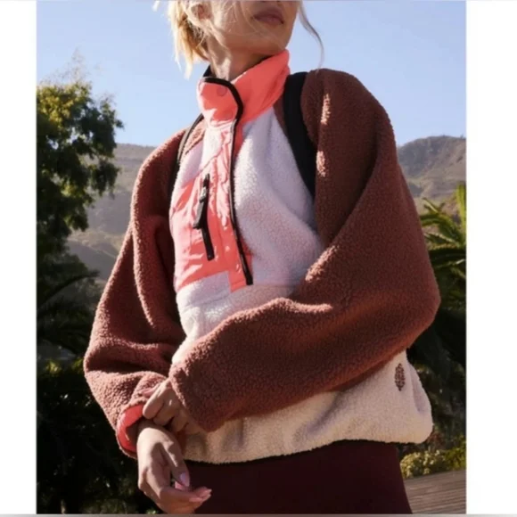 NWT Free People Hit the Slopes fleece 1/4 zip pullover jacket lavender fog combo - Picture 1 of 12